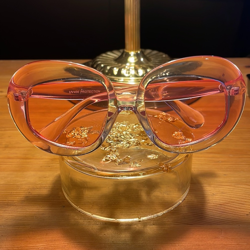 Pink Clear Glasses And Dust Bag